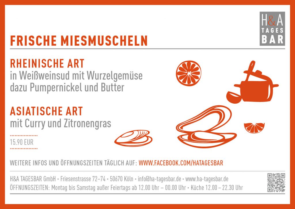 H&A Tagesbar verwöhnt Sie in den nächsten Wochen mit wunderbar frisch zubereiteten Muscheln.