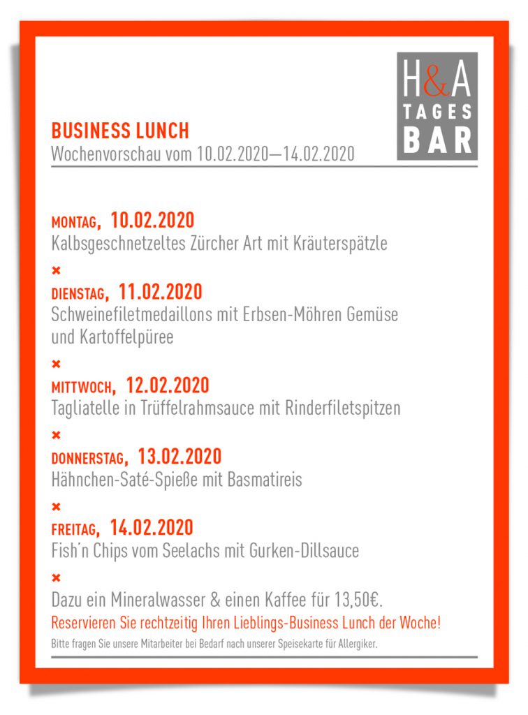 Die Mittagskarte von der Tagesbar, Business Lunch und Weinbar am Friesenplatz in Köln, Cologne Food Guide, Tapasbar und Tapas
