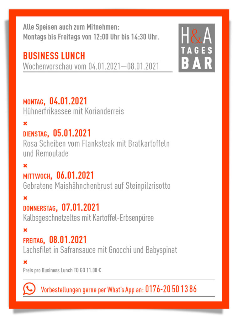 Happy New Year in cologne; Business Lunch und Restaurant mit Mittagskarte
