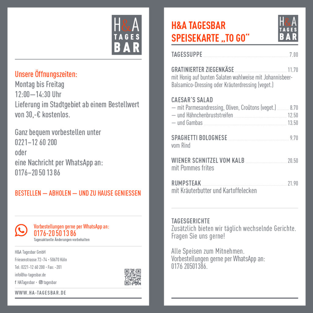 TAKEAWAY Speisen, Essen To Go in köln, am Friesenplatz Restaurant