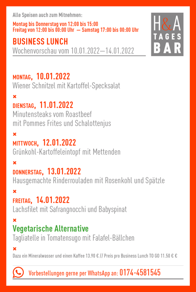 Der Business Lunch in Köln, bei der Tagesbar und weinbar  am Friesenplatz, cologne Food