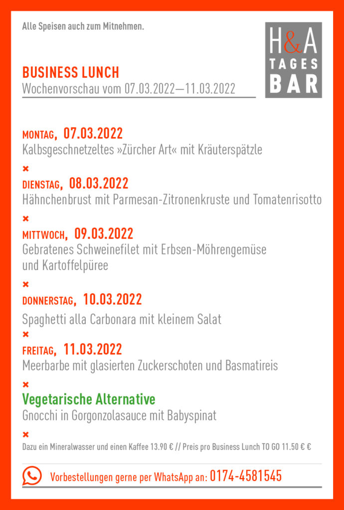 Ein Restaurant in Köln am Friesenplatz mit der Mittagskarte, Business Lunch und Tapas BAr 