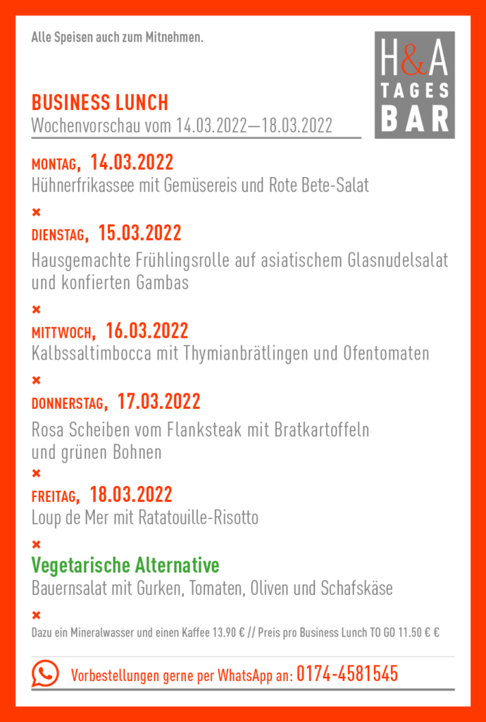Die Tages in Köln mit der MIttagskarte und Business Lunch, am Friesenplatz die weinbar Tapoas und Weinbar 