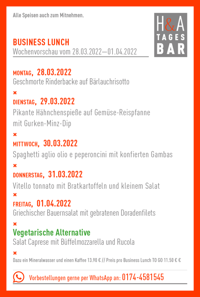 Ha-Tagesbar in Köln , Restaurant und Business Lunch mit der MIttagskarte, Tapas und Weinbar am Friesenplatz