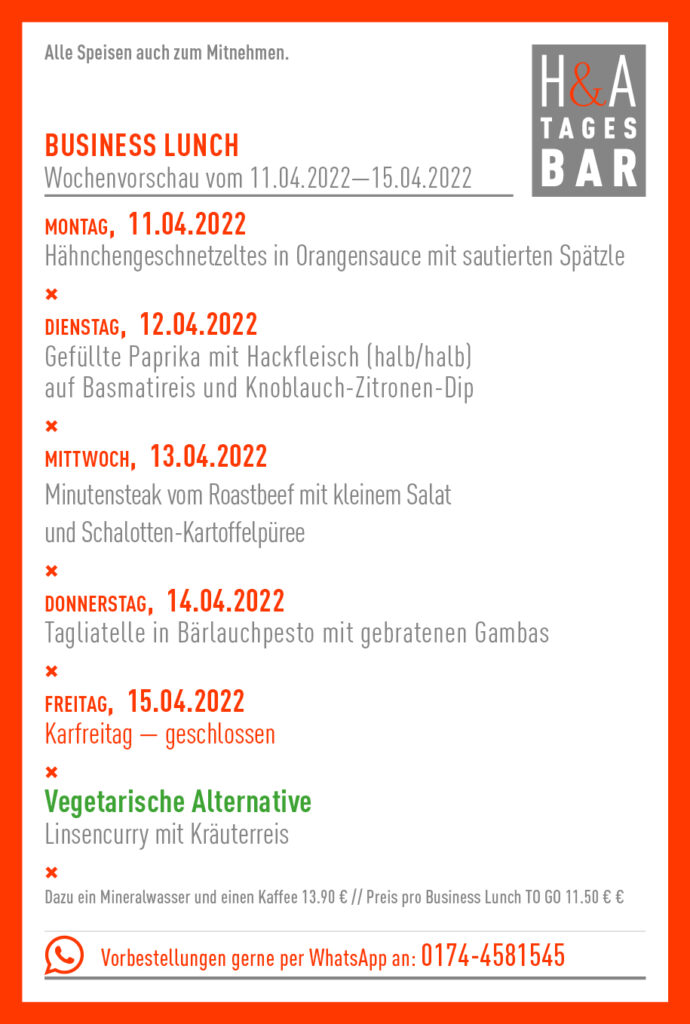 Die Tagesbar in Köln mit dem Business Lunch und Mittagskarte, in Köln am Friesenplatzt 