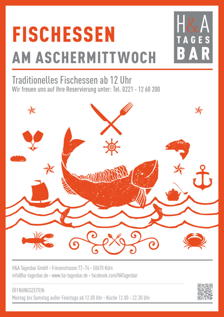 Aschermittwoch in Köln, traditionelle Fischessen in der Tagesbar,Fischers Fritz fischt frische Fische