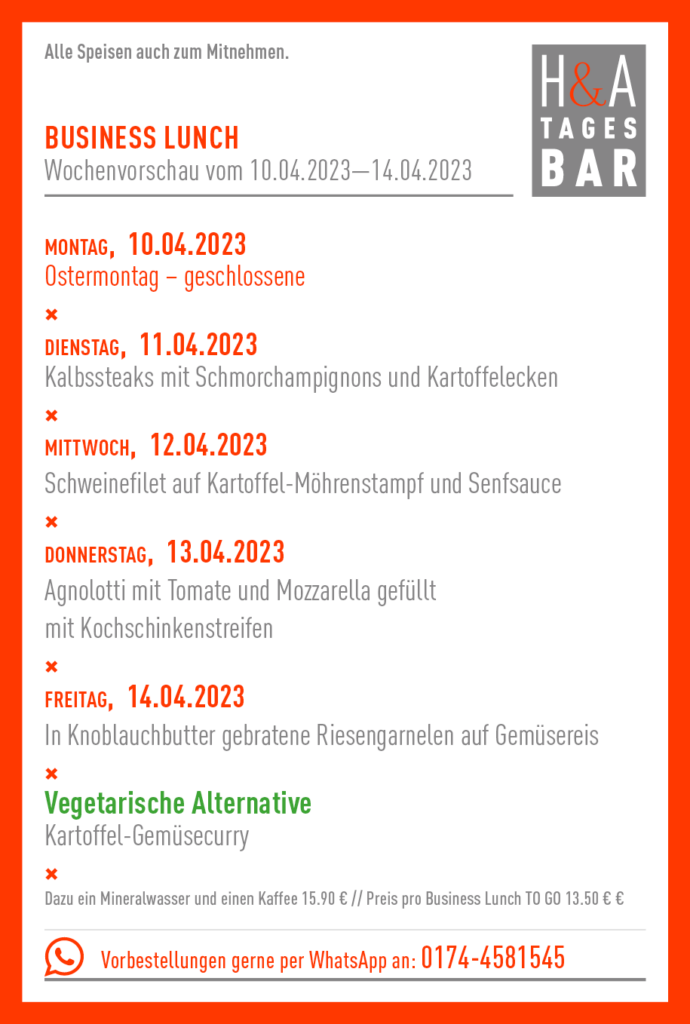 Die Tagesbar in Köln Mittagskarte, Business Lunch in der Tapasbar in Köln