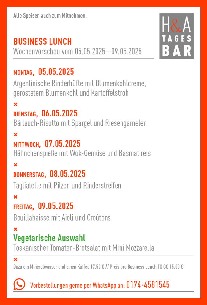 Die Tagesbar in Köln, Restaurant und Tapasbar , Mittagskarte