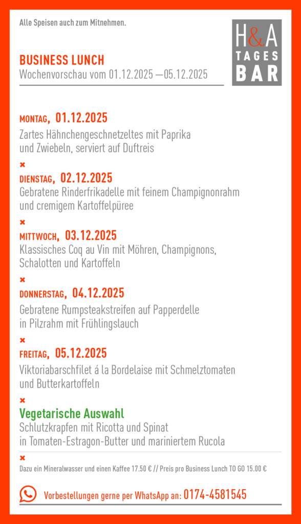 Ha Tagesbar mit dem Business Lunch, in Köln Mittagessen am Friesenplatz , restaurant und BAR