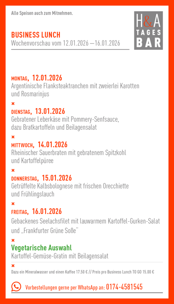 die Tagesbar in Köln, Business Lunch und Mittagessen