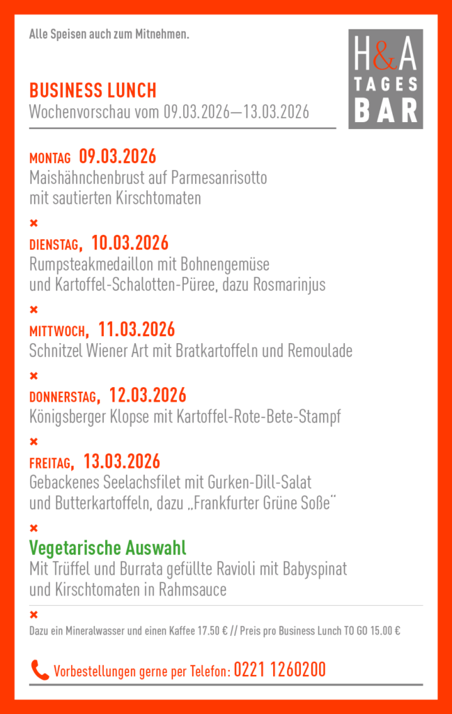 BUSINESS LUNCH in Köln, Cologne Food,, Restaurant und Tapasbar am Friesenplatz