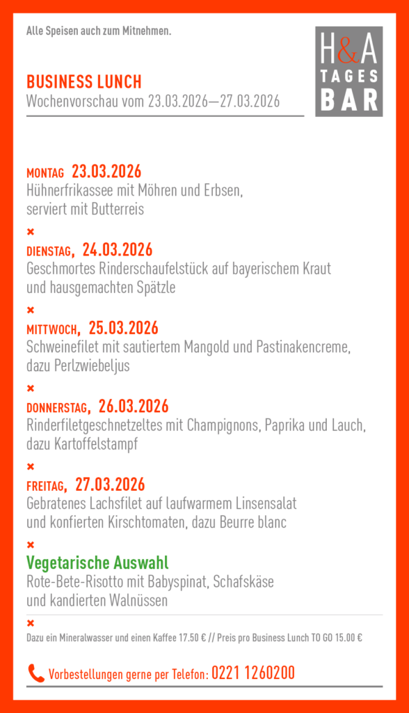 Tagesbar in Köln, Restaurant mit MIttagskarte