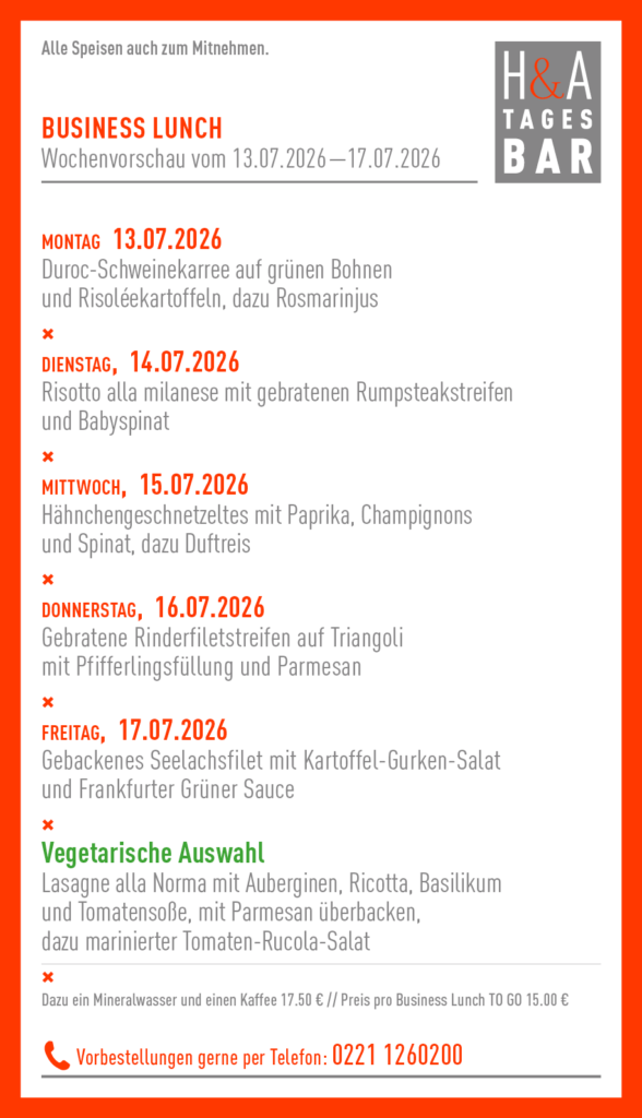 abwechslungsreiche Business-Lunch-Gerichte, im H&A Tagesbar