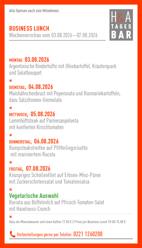 der Business Lunch in Köln, Restaurant und Tagesbar