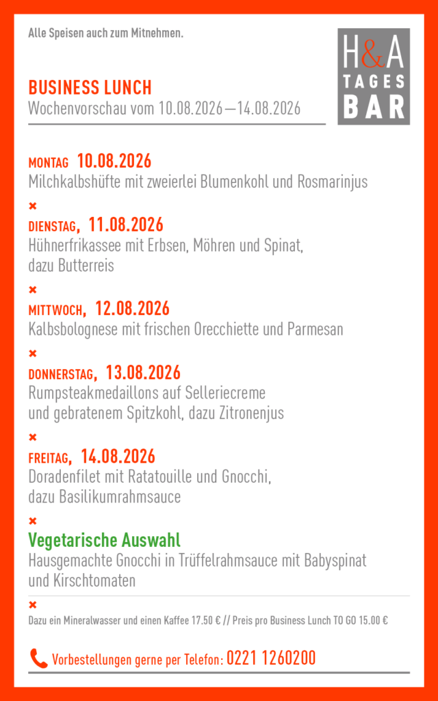 Die Tagesbar mit dem Business Lunch
