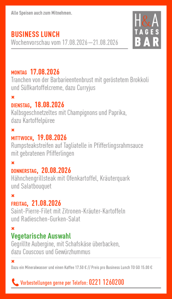 Die Tagesbar mit dem Business Lunch, cologne Food
