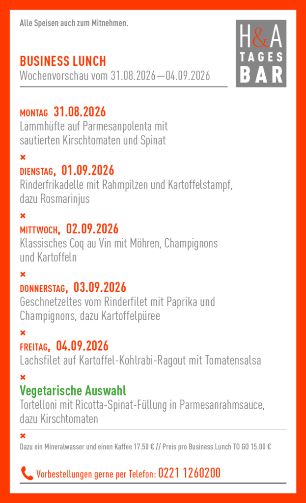 Die Tagesbar, Business Lunch im Restaurant mit der Mittagskarte