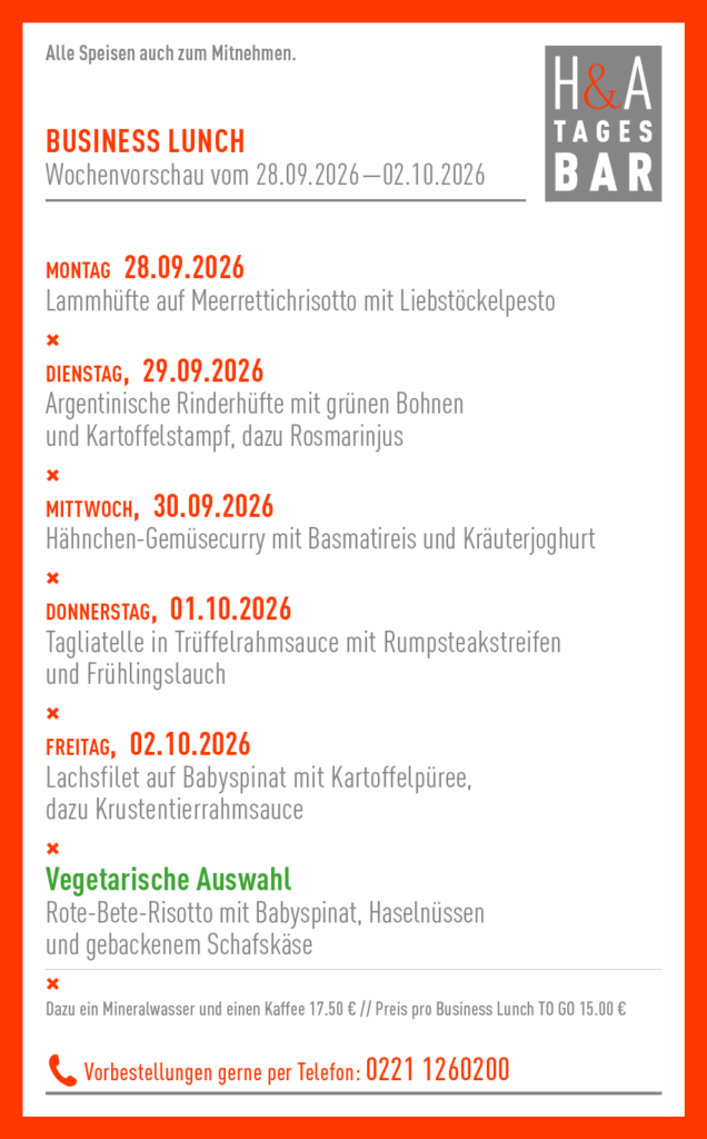 BUSINESS LUNCH KW40 auch zum Mitnehmen, Cologne Food